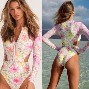 LoveShackFancy Floral Pink and Yellow Bodysuit